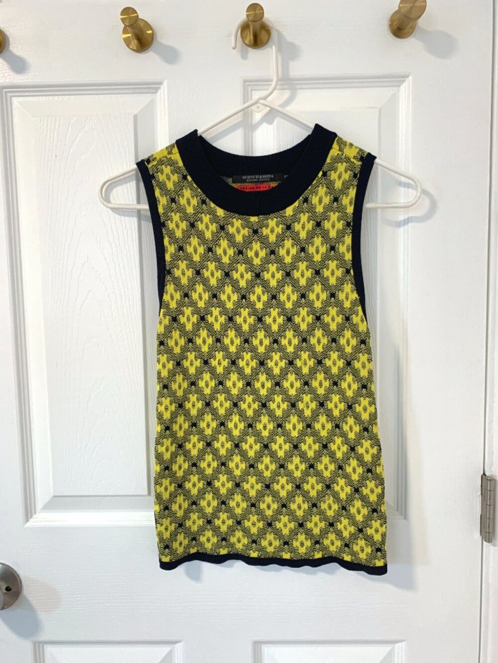 Scotch & Soda Geometric Technical Knit Sweater Vest Top P Yellow / Navy